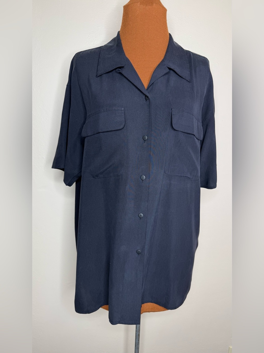 Anna And Frank Silk Short-Sleeve Button-Down Shirt Black Size Large